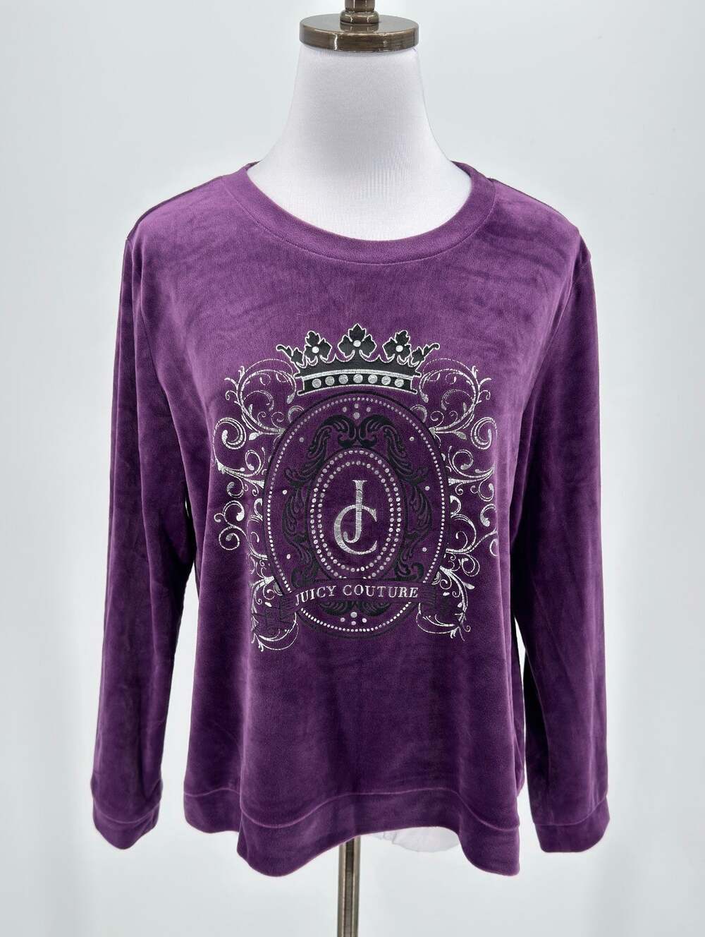 Juicy Couture Purple Velour Rhinestone Crown Logo Long Sleeve Sleep Top Sz L